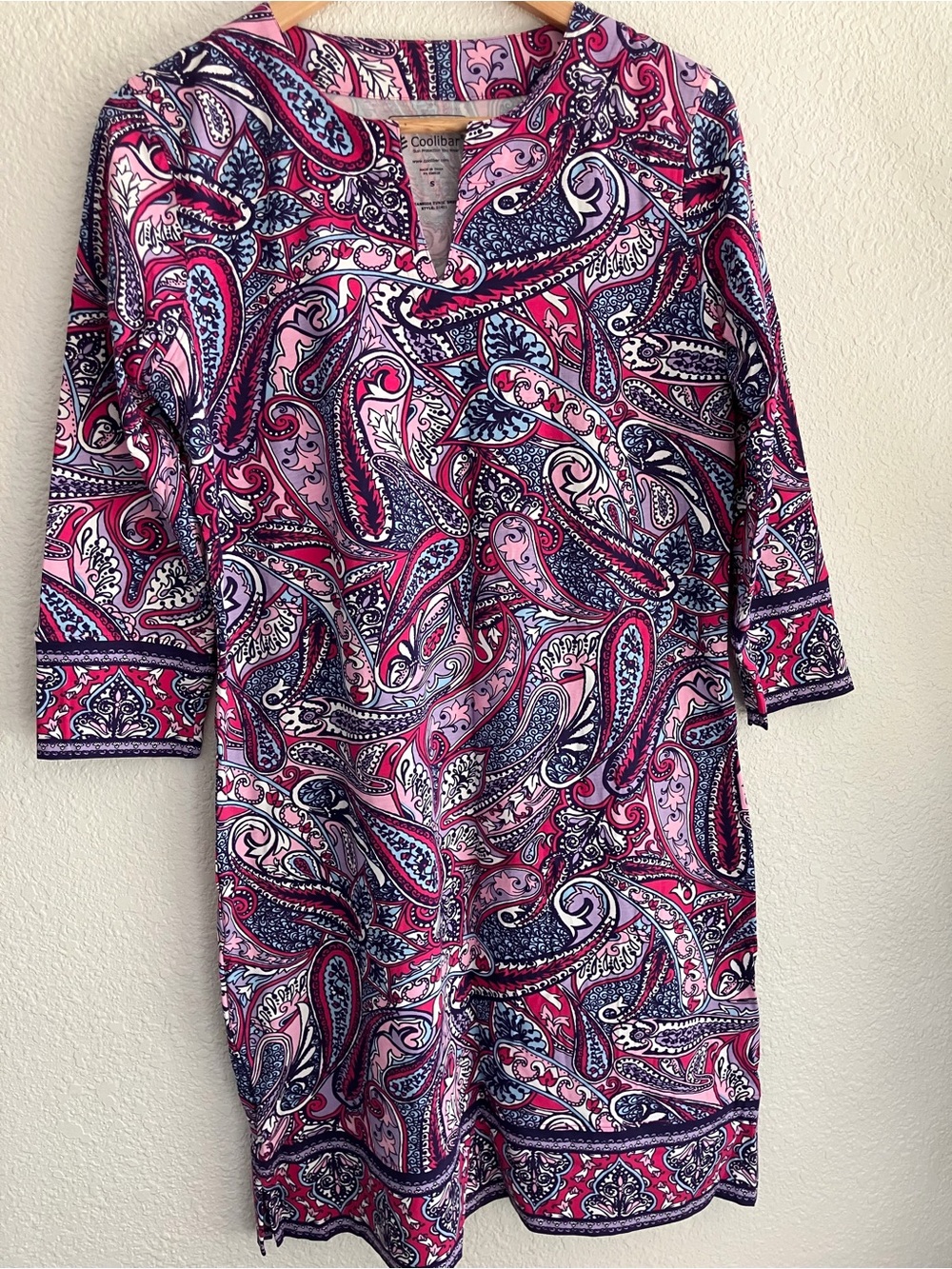 Coolibar Pink and Navy Paisley Long-Sleeve Tunic Dress